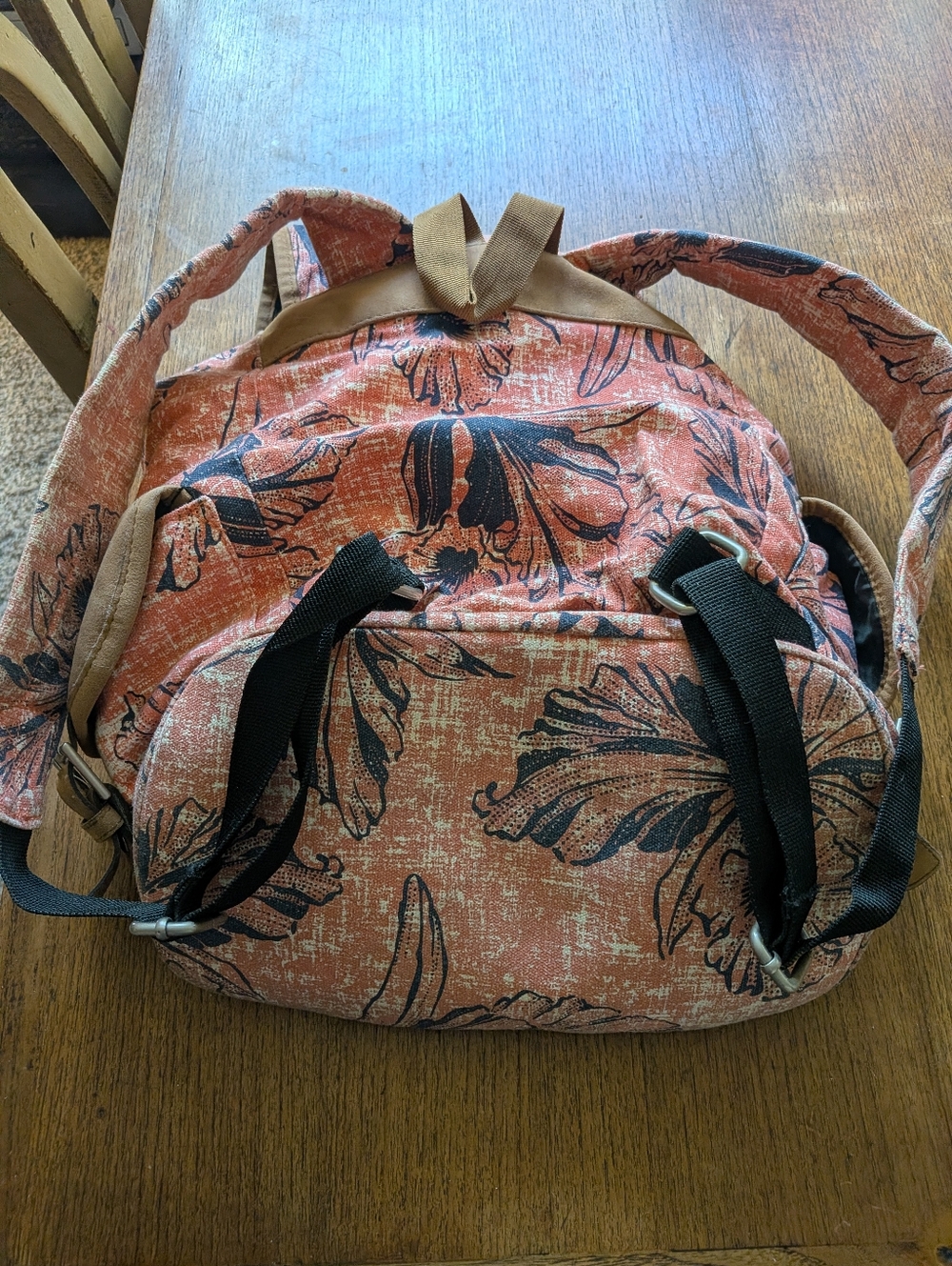 Roxy Blue And Pink Floral Canvas Backpack - Picture 4 of 7